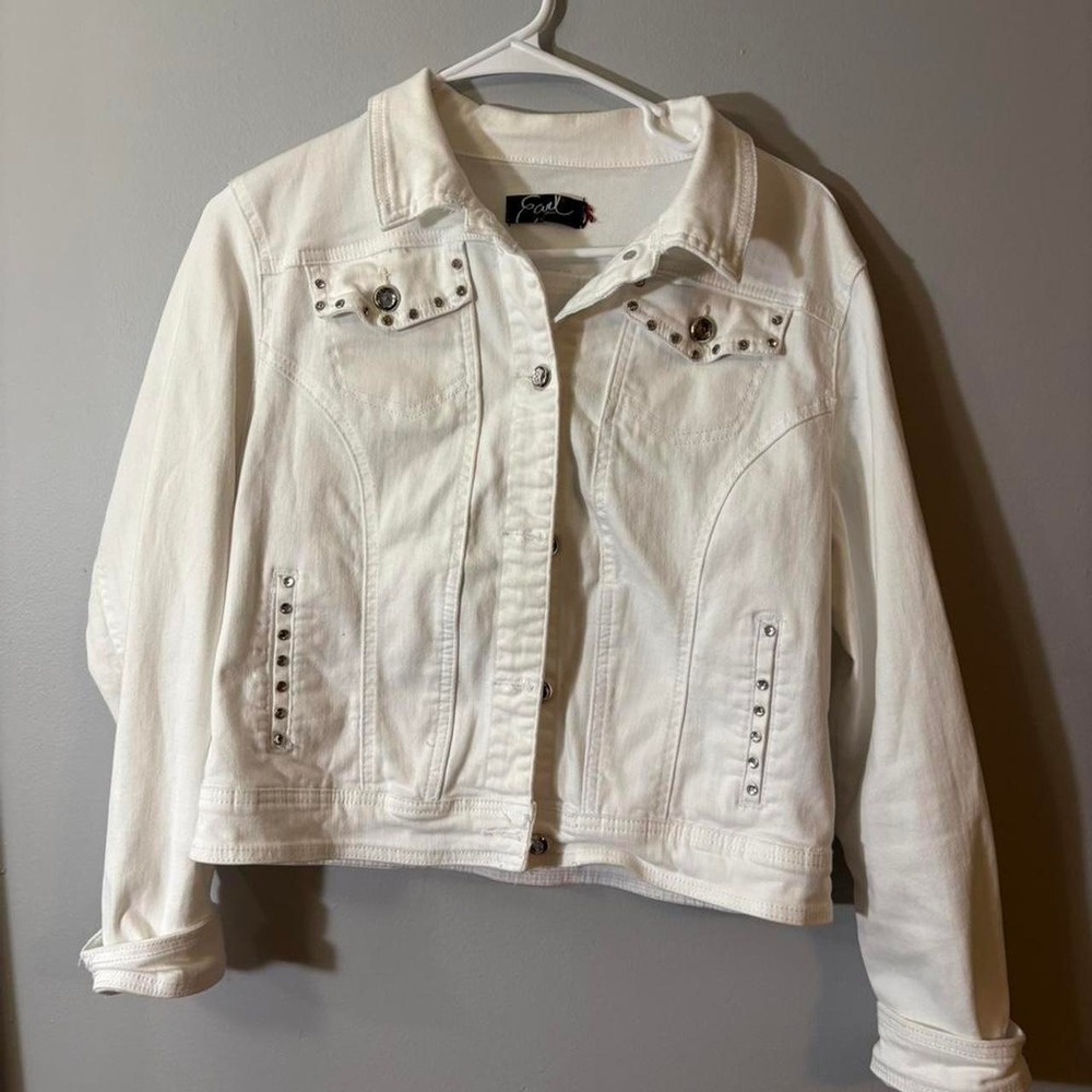 Earl Jean White denim jacket with rhinestones